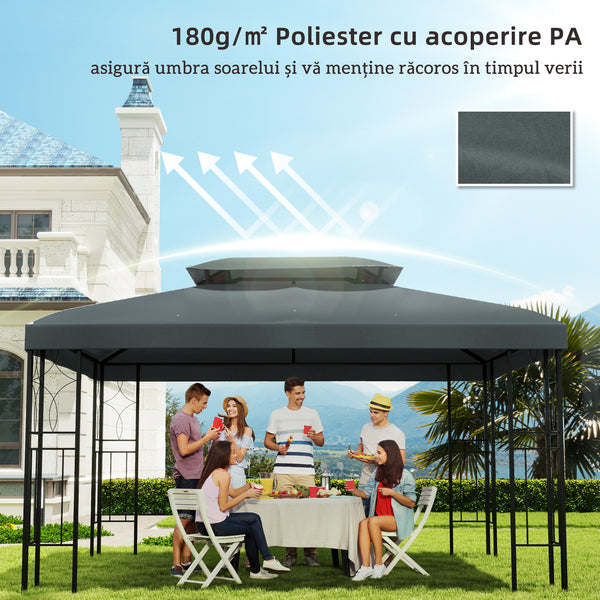 13.1' x 9.8' Gazebo Replacement Canopy 2 Tier Top UV Cover Pavilion Garden Patio Outdoor, Grey (TOP ONLY)