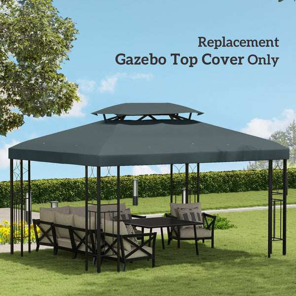 13.1' x 9.8' Gazebo Replacement Canopy 2 Tier Top UV Cover Pavilion Garden Patio Outdoor, Grey (TOP ONLY)