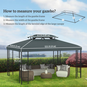 13.1' x 9.8' Gazebo Replacement Canopy 2 Tier Top UV Cover Pavilion Garden Patio Outdoor, Grey (TOP ONLY)