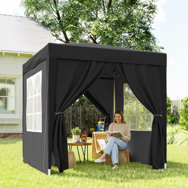 6.6'x6.6' Pop Up Canopy Tent with Sidewalls, Instant Sun Shelter Camping Gazebo with Carry Bag, for Outdoor, Garden, Patio, Black