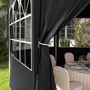 4m Hexagonal Gazebo Canopy Party Tent with 6 Removable Side Walls for Outdoor Event with Windows and Doors, Black