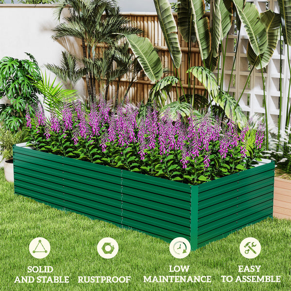 Galvanized Raised Garden Bed, 8' x 4' x 2' Large Outdoor Metal Planter Box, Standing Raised Bed for Growing Flowers, Herbs and Vegetables, Green