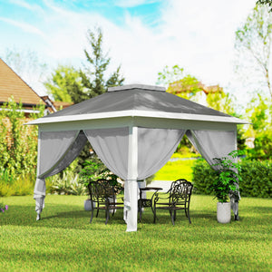 11' x 11' Pop Up Canopy, Double Roof Foldable Canopy Tent with Zipper Mesh Sidewalls, Height Adjustable and Carrying Bag, Event Tent for Patio Garden Backyard, Dark Grey