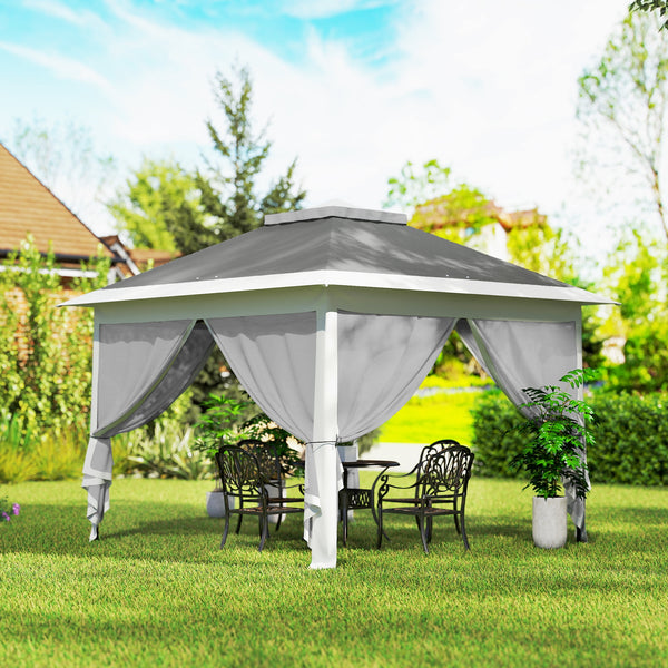 11' x 11' Pop Up Canopy, Double Roof Foldable Canopy Tent with Zipper Mesh Sidewalls, Height Adjustable and Carrying Bag, Event Tent for Patio Garden Backyard, Dark Grey