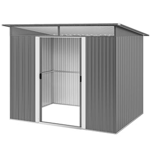 9ft x 6.5ft Metal Shed with Lightsky Panels, Garden Storage Tool House with Double Doors for Garden, Patio and Lawn, Light Grey