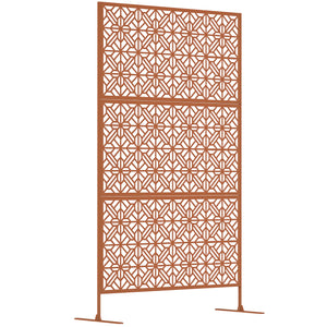 Metal Outdoor Privacy Screen, 78"H x 48"W Decorative Outdoor Divider with Stand, Freestanding Privacy Panel with Diamond Hollow Design for Garden, Patio, Backyard, Brown