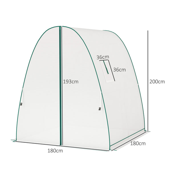 Hoop House Greenhouse with Sandbags and Hemmed PE Cover, 1.8 x 1.8 x 2m Walk-In Tunnel Green House with 2 Doors and Screen Windows, Portable Greenhouse Gardening Plant Hot House, White