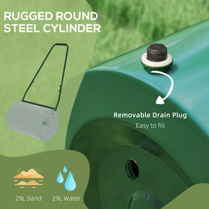 63 L Heavy Duty Water Or Sand Filled Φ30cm Garden Steel Lawn Roller Drum - Dark Green