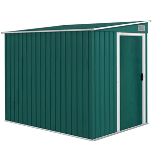 7 x 5FT Galvanised Metal Garden Shed with Foundation, Lean to Shed, Tool Storage House with Sliding Doors, 2 Vents, Adjustable Shelves and Hooks, Green