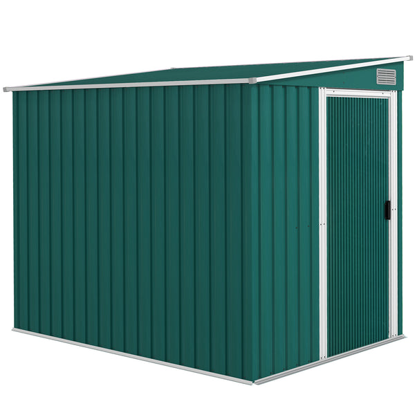 7 x 5FT Galvanised Metal Garden Shed with Foundation, Lean to Shed, Tool Storage House with Sliding Doors, 2 Vents, Adjustable Shelves and Hooks, Green