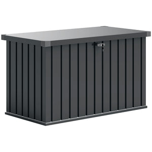 400L Garden Storage Box Waterproof Metal Outdoor Storage Box with Lockable Lid, Storage Container Furniture Deck Box, 124 x 66 x 72 cm, Dark Grey