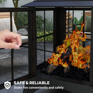 28" Fire Pit with Chimney Style, Outdoor Wood Burning Firepit with Spark Guard and Poker, Steel, Black