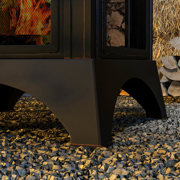 28" Fire Pit with Chimney Style, Outdoor Wood Burning Firepit with Spark Guard and Poker, Steel, Black