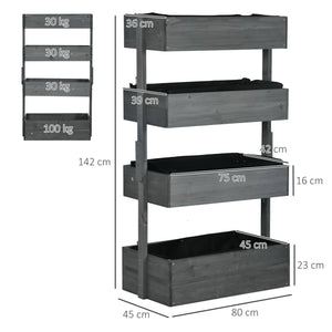 80cm x 45cm x 142cm 4-Tier Raised Garden Bed, Fir Wood Vertical Planter Box, Freestanding Elevated Plant Stand for Indoor Outdoor Use, Grey