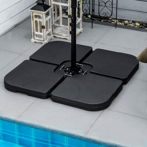 Set of 4 Parasol Base Weights for Banana Hanging Cantilever Umbrella, Water and Sand Filled Umbrella Base Stand, Up to 172lbs., Black