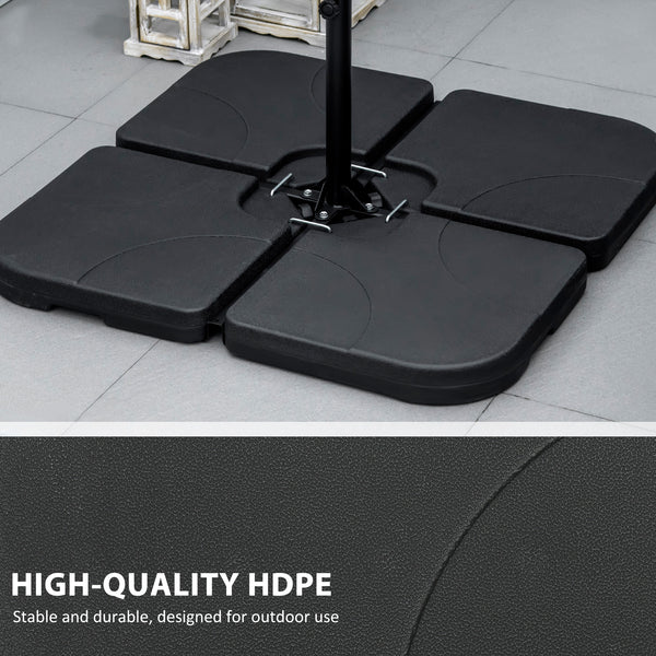 Set of 4 Parasol Base Weights for Banana Hanging Cantilever Umbrella, Water and Sand Filled Umbrella Base Stand, Up to 172lbs., Black