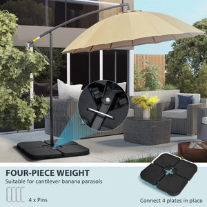 Set of 4 Parasol Base Weights for Banana Hanging Cantilever Umbrella, Water and Sand Filled Umbrella Base Stand, Up to 172lbs., Black