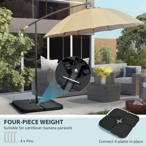 Set of 4 Parasol Base Weights for Banana Hanging Cantilever Umbrella, Water and Sand Filled Umbrella Base Stand, Up to 172lbs., Black