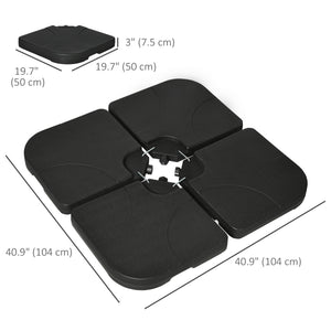 Set of 4 Parasol Base Weights for Banana Hanging Cantilever Umbrella, Water and Sand Filled Umbrella Base Stand, Up to 172lbs., Black