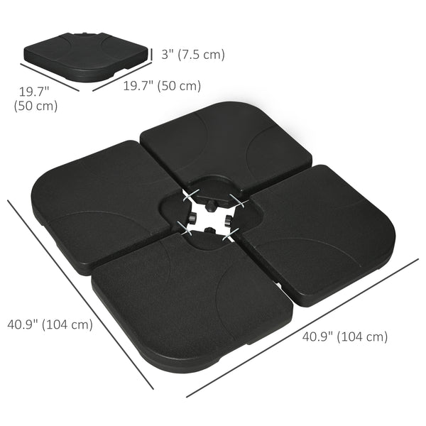 Set of 4 Parasol Base Weights for Banana Hanging Cantilever Umbrella, Water and Sand Filled Umbrella Base Stand, Up to 172lbs., Black