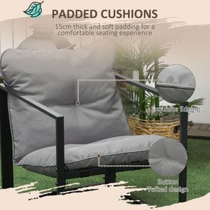 4 Piece Patio Furniture Set, Outdoor Conversation Set with Tempered Glass Table, Sofa, 2 Chairs and Cushions, Grey