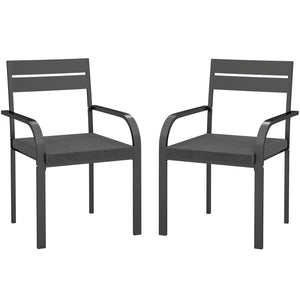 2 Pcs Aluminum Outdoor Dining Chairs, Patio Stackable Chairs with Soft Cushion, for Deck, Garden, Balcony, Poolside, Grey