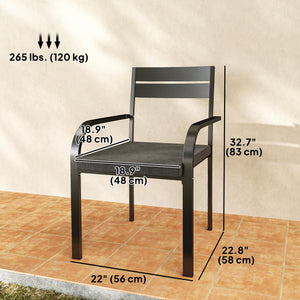 2 Pcs Aluminum Outdoor Dining Chairs, Patio Stackable Chairs with Soft Cushion, for Deck, Garden, Balcony, Poolside, Grey