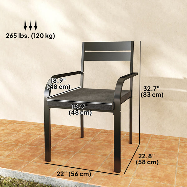 2 Pcs Aluminum Outdoor Dining Chairs, Patio Stackable Chairs with Soft Cushion, for Deck, Garden, Balcony, Poolside, Grey