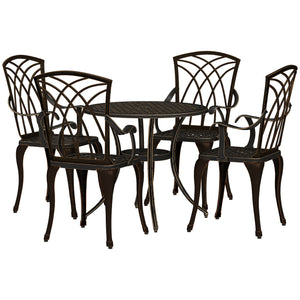 5 Pieces Garden Dining Set for 4, Cast Aluminium Outdoor Dining Set with 4 Armchairs and Round Dining Table with Parasol Hole, Garden Furniture Set, Bronze Tone
