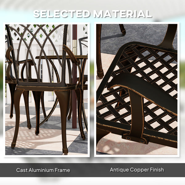 5 Pieces Garden Dining Set for 4, Cast Aluminium Outdoor Dining Set with 4 Armchairs and Round Dining Table with Parasol Hole, Garden Furniture Set, Bronze Tone