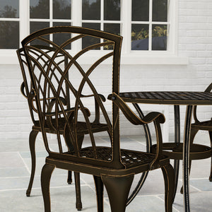 5 Pieces Garden Dining Set for 4, Cast Aluminium Outdoor Dining Set with 4 Armchairs and Round Dining Table with Parasol Hole, Garden Furniture Set, Bronze Tone