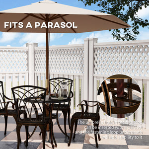 5 Pieces Garden Dining Set for 4, Cast Aluminium Outdoor Dining Set with 4 Armchairs and Round Dining Table with Parasol Hole, Garden Furniture Set, Bronze Tone