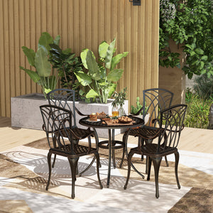 5 Pieces Garden Dining Set for 4, Cast Aluminium Outdoor Dining Set with 4 Armchairs and Round Dining Table with Parasol Hole, Garden Furniture Set, Bronze Tone