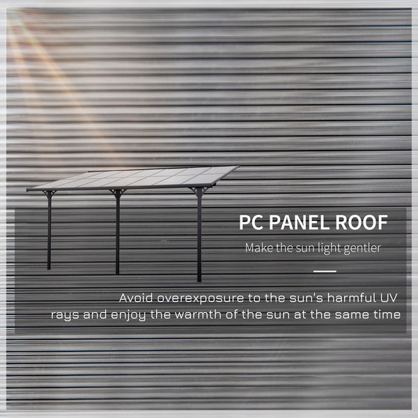 14' x 10' Outdoor Lean to Hardtop Pergola with Polycarbonate Roof, Wall Mounted Gazebo with Adjustable Height, Aluminum Frame, and UV Protection, Grey