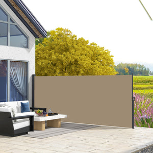 13' x 5' Retractable Side Awning, Garden Privacy Screen Divider, Full Cassette Windbreaker for Hot Tub, Balcony, Terrace, Pool, Khaki