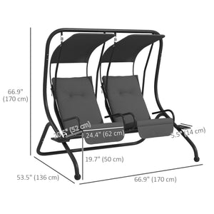 Luxury Patio Swing Metal Outdoor Porch Swing Chair 2 Separated Seater Hammock Heavy-Duty with Canopy and Cushions, Grey