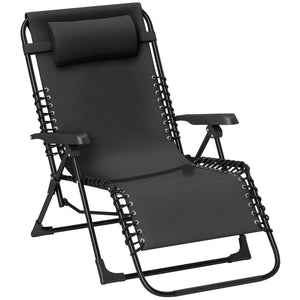 Zero Gravity Chair, Folding Outdoor Lounge Chair, 5-Position Adjustable Patio Lounger Recliner with Padded Removable Headrest for Lawn, Beach, Poolside, Black