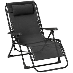 Zero Gravity Chair, Folding Outdoor Lounge Chair, 5-Position Adjustable Patio Lounger Recliner with Padded Removable Headrest for Lawn, Beach, Poolside, Black