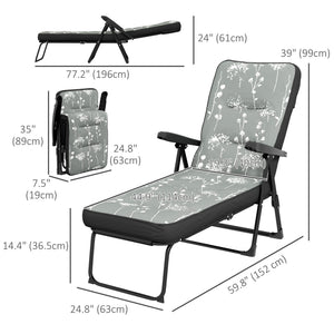 Outdoor Lounge Chair with Padded Cushion, Folding Reclining Patio Garden Chair with Recline Back, Footrest, for Poolside, Patio, Grey