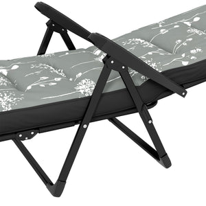 Outdoor Lounge Chair with Padded Cushion, Folding Reclining Patio Garden Chair with Recline Back, Footrest, for Poolside, Patio, Grey