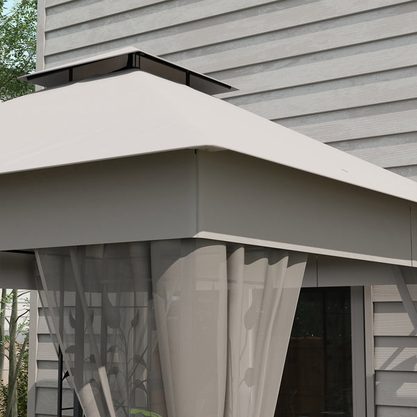3(m) x 3(m) Garden Gazebo, Double Roof Outdoor Gazebo Canopy Shelter with Netting, Solid Steel Frame, for Garden, Lawn and Deck, Light Grey