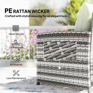 5 Piece Patio Furniture Set, Wicker Patio Chairs with Ottomans, 2-Tier Glass Coffee Table, Cushions, Outdoor Patio Furniture Conversation Set for Balcony, Grey/Cream White