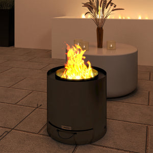 Outdoor Round Smokeless Fire Pit with Ash Tray, Wood Burning Firepit with Fire Poker for Patio Bonfire BBQ Camping, Black