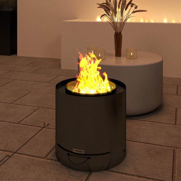 Outdoor Round Smokeless Fire Pit with Ash Tray, Wood Burning Firepit with Fire Poker for Patio Bonfire BBQ Camping, Black
