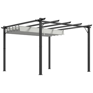 3 x 3(m) Pergola with Retractable Roof Canopy, Aluminium Frame Garden Gazebo Outdoor Sun Shade Shelter for Grill, Patio, Light Grey
