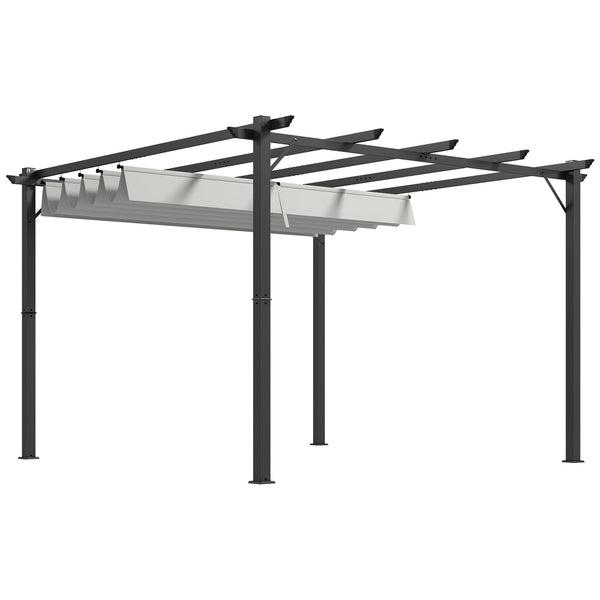 3 x 3(m) Pergola with Retractable Roof Canopy, Aluminium Frame Garden Gazebo Outdoor Sun Shade Shelter for Grill, Patio, Light Grey