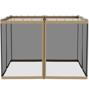 Replacement Mosquito Netting for Gazebo 10' x 10' Black Screen Walls for Canopy with Zippers for Parties and Outdoor Activities, Khaki