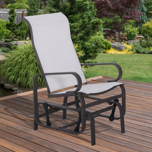 Patio Glider with Breathable Mesh Fabric, Outdoor Glider Chair, Garden Rocking Gliding Seat for Patio, Yard, Porch, Beige