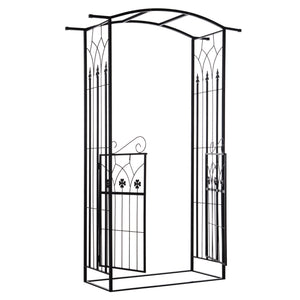 7' Metal Garden Arch with Gate, Outdoor Trellis Arbor Backdrop Stand with Lucky Leaf Clover Doors, for Ceremony, Weddings, Party, Garden, Backyard and Lawn, Black
