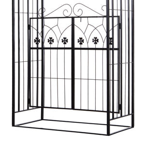 7' Metal Garden Arch with Gate, Outdoor Trellis Arbor Backdrop Stand with Lucky Leaf Clover Doors, for Ceremony, Weddings, Party, Garden, Backyard and Lawn, Black